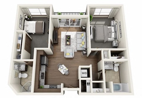 Floor plan for 2 beds, 2 baths, 936 sqft